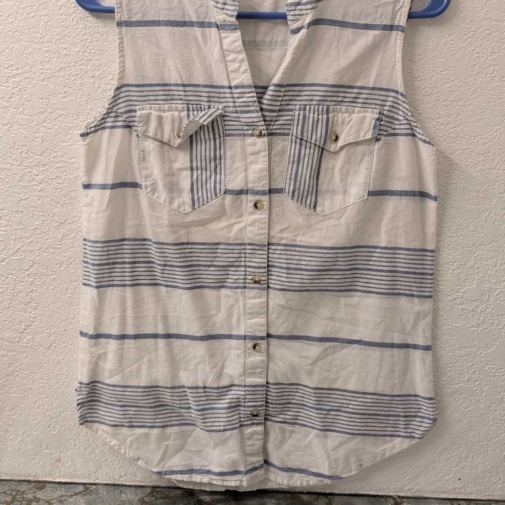 Striped Sleeveless Button-Up Top